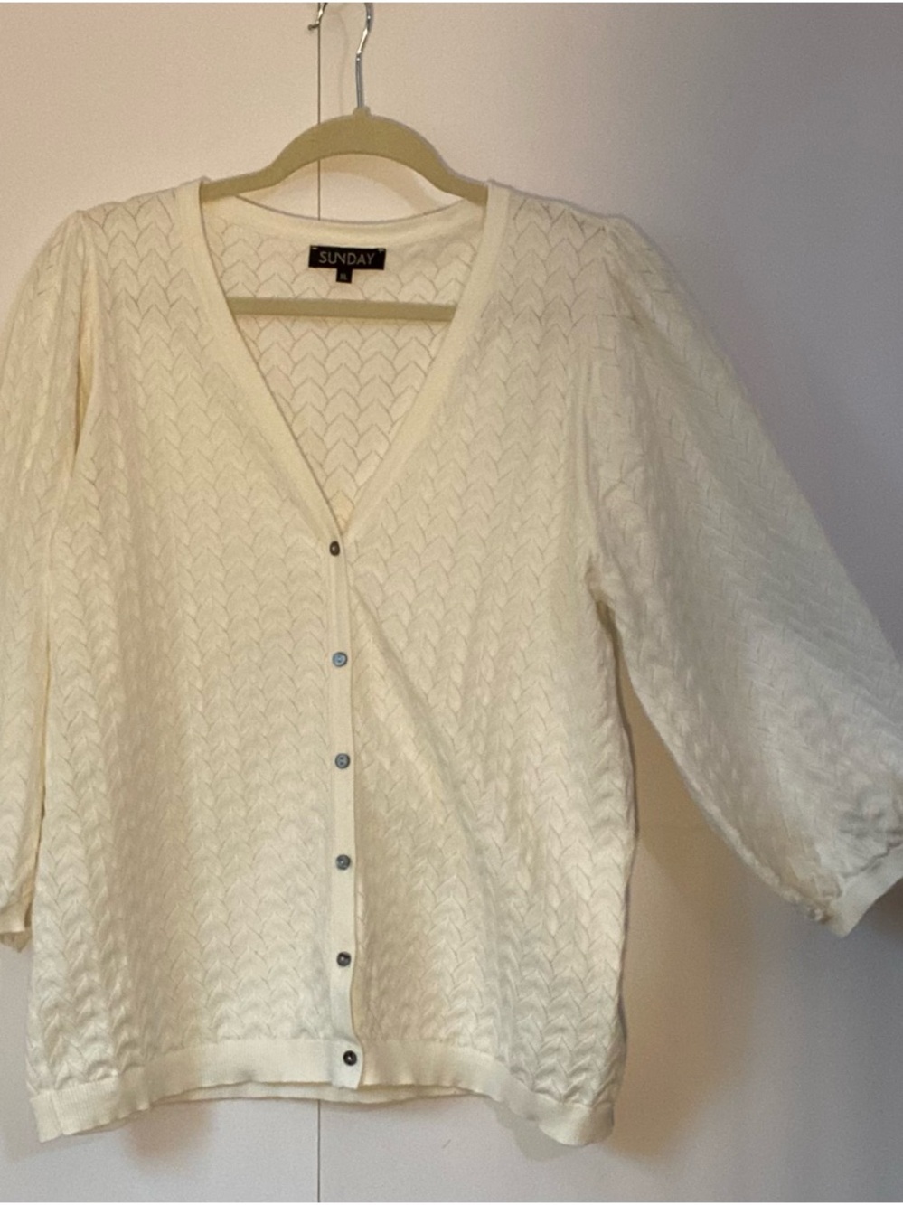 Sunday Women’s Cream Button-Front V-Neck Knit Diamond Texture Cardigan Size XL